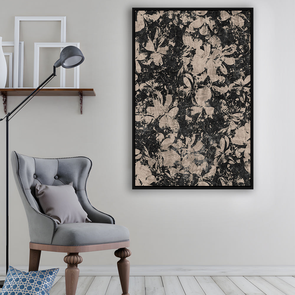 Neutral Abstract Floral Pattern Framed Canvas Print Wall Art, Modern Botanical Minimalist Large-Scale Floral Textile Art