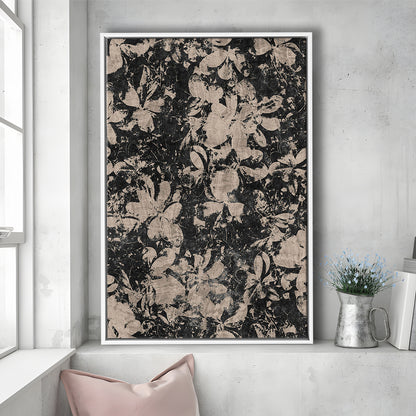 Neutral Abstract Floral Pattern Framed Canvas Print Wall Art, Modern Botanical Minimalist Large-Scale Floral Textile Art