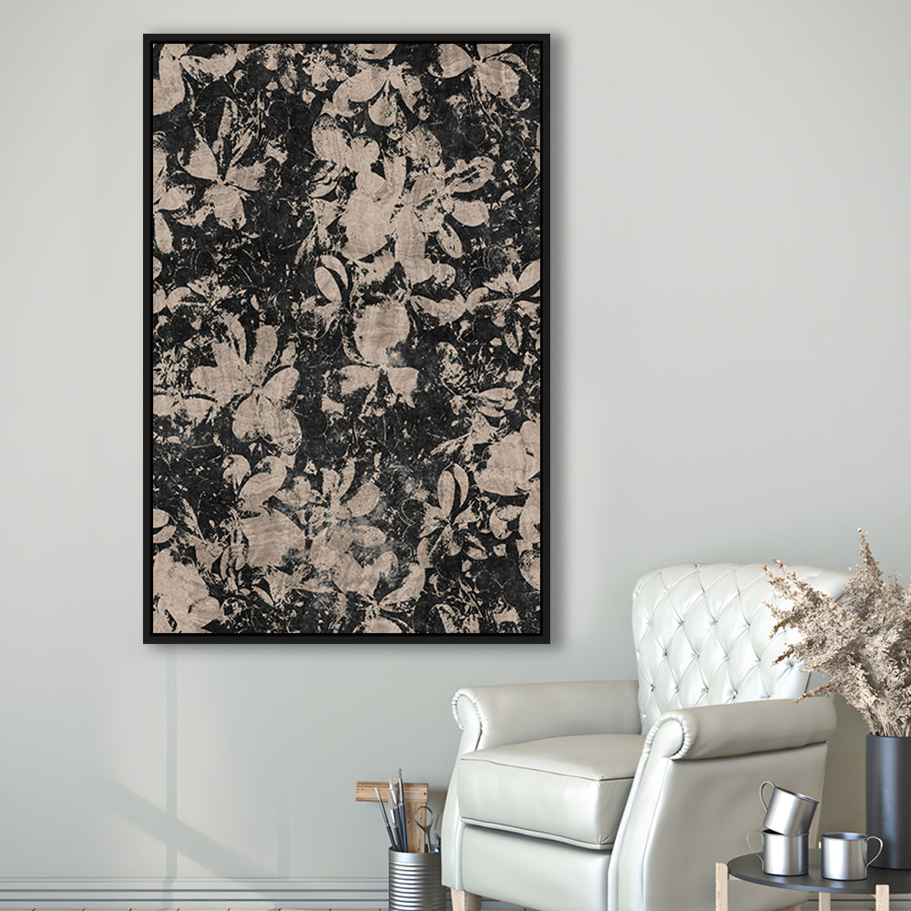 Neutral Abstract Floral Pattern Framed Canvas Print Wall Art, Modern Botanical Minimalist Large-Scale Floral Textile Art