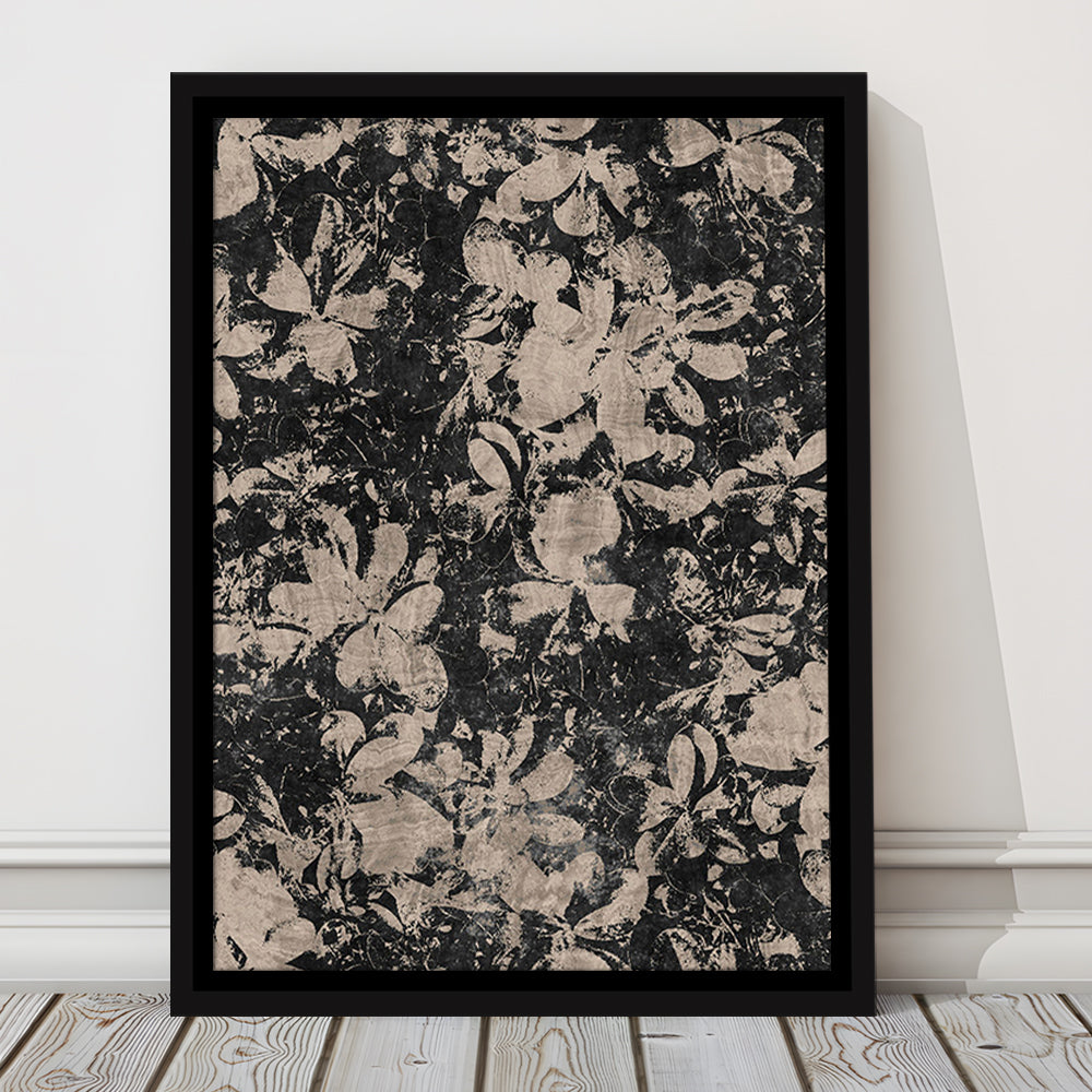 Neutral Abstract Floral Pattern Framed Canvas Print Wall Art, Modern Botanical Minimalist Large-Scale Floral Textile Art