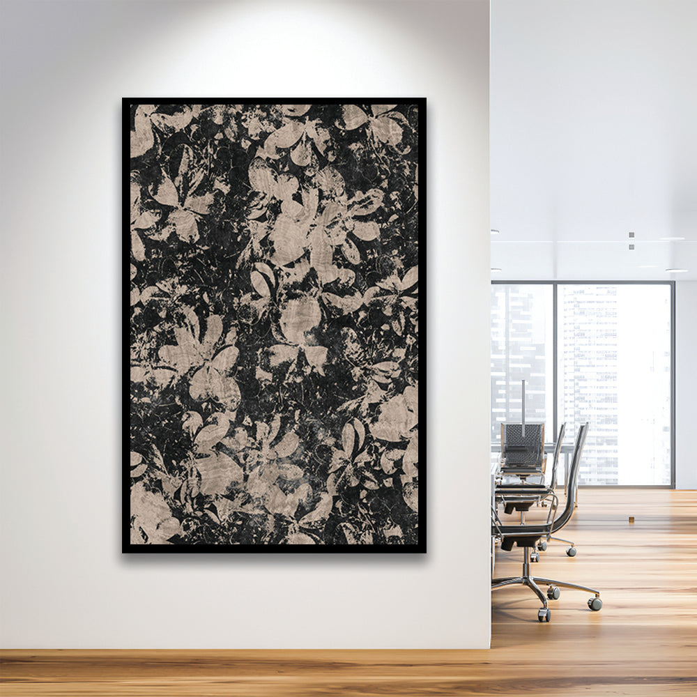 Neutral Abstract Floral Pattern Framed Art Print Wall Decor, Modern Botanical Minimalist Large-Scale Floral Textile Art