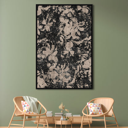 Neutral Abstract Floral Pattern Framed Canvas Print Wall Art, Modern Botanical Minimalist Large-Scale Floral Textile Art