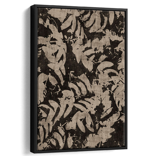 Neutral Botanical Cottage Core Framed Canvas Print Wall Art, Stylish Floral Textile Print Trendy Large-Scale Art