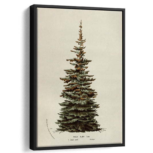 Neutral Christmas Tree Framed Canvas Print Wall Art, Vintage Holiday Decor Rustic Winter Tree Print