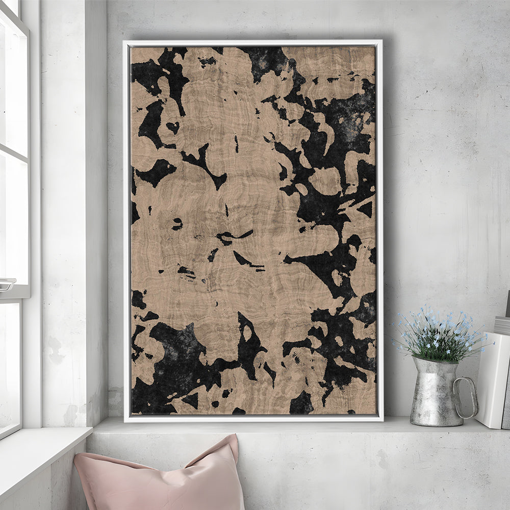 Neutral Floral Pattern Print Botanical Abstract Framed Canvas Print Wall Art, Gallery Wall Fine Art