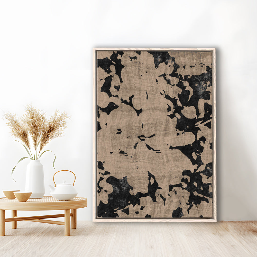 Neutral Floral Pattern Print Botanical Abstract Framed Canvas Print Wall Art, Gallery Wall Fine Art