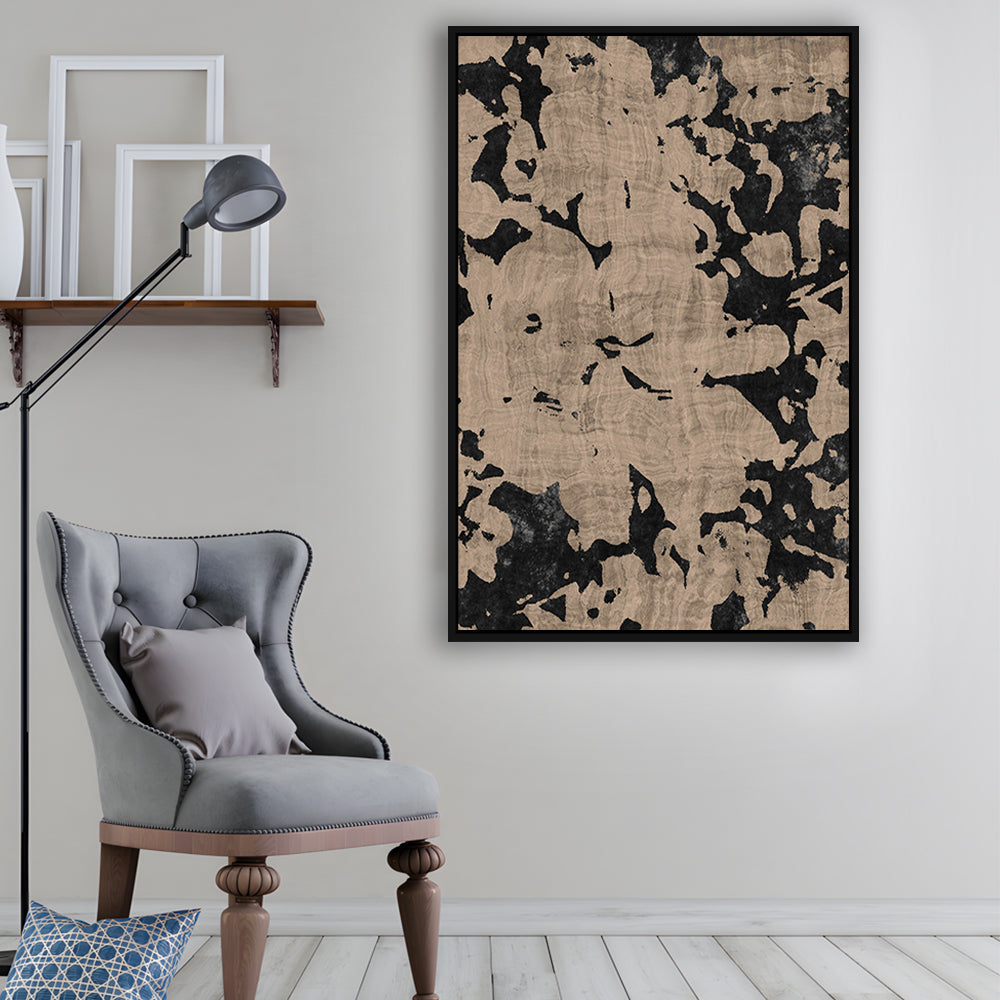 Neutral Floral Pattern Print Botanical Abstract Framed Canvas Print Wall Art, Gallery Wall Fine Art