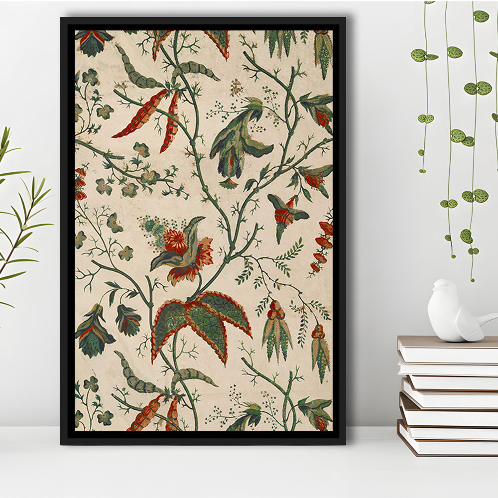 Neutral Floral Textile Minimalist Large-Scale Botanical Framed Canvas Print Wall Art, Trendy Framed Canvas Print Wall Art