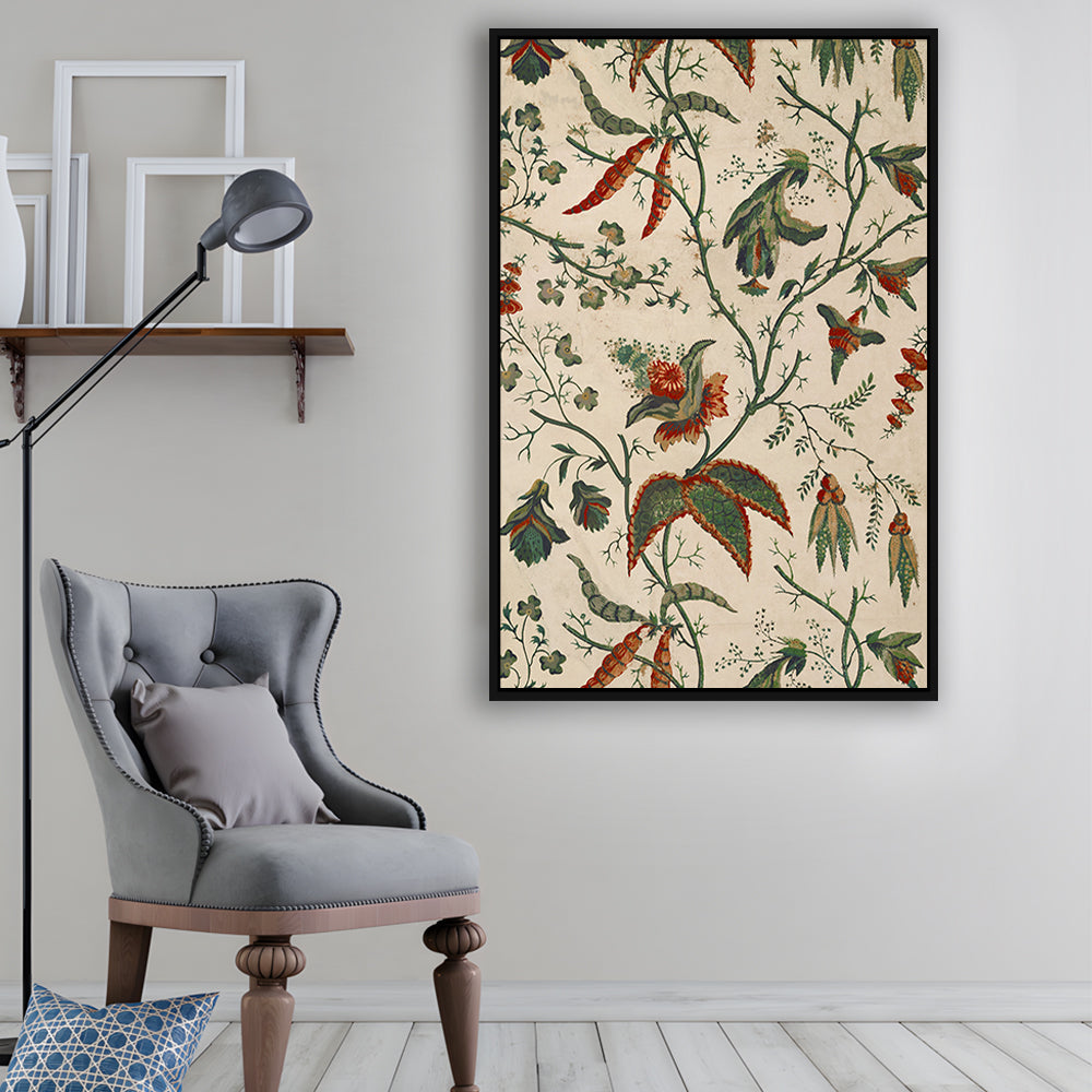 Neutral Floral Textile Minimalist Large-Scale Botanical Framed Canvas Print Wall Art, Trendy Framed Canvas Print Wall Art