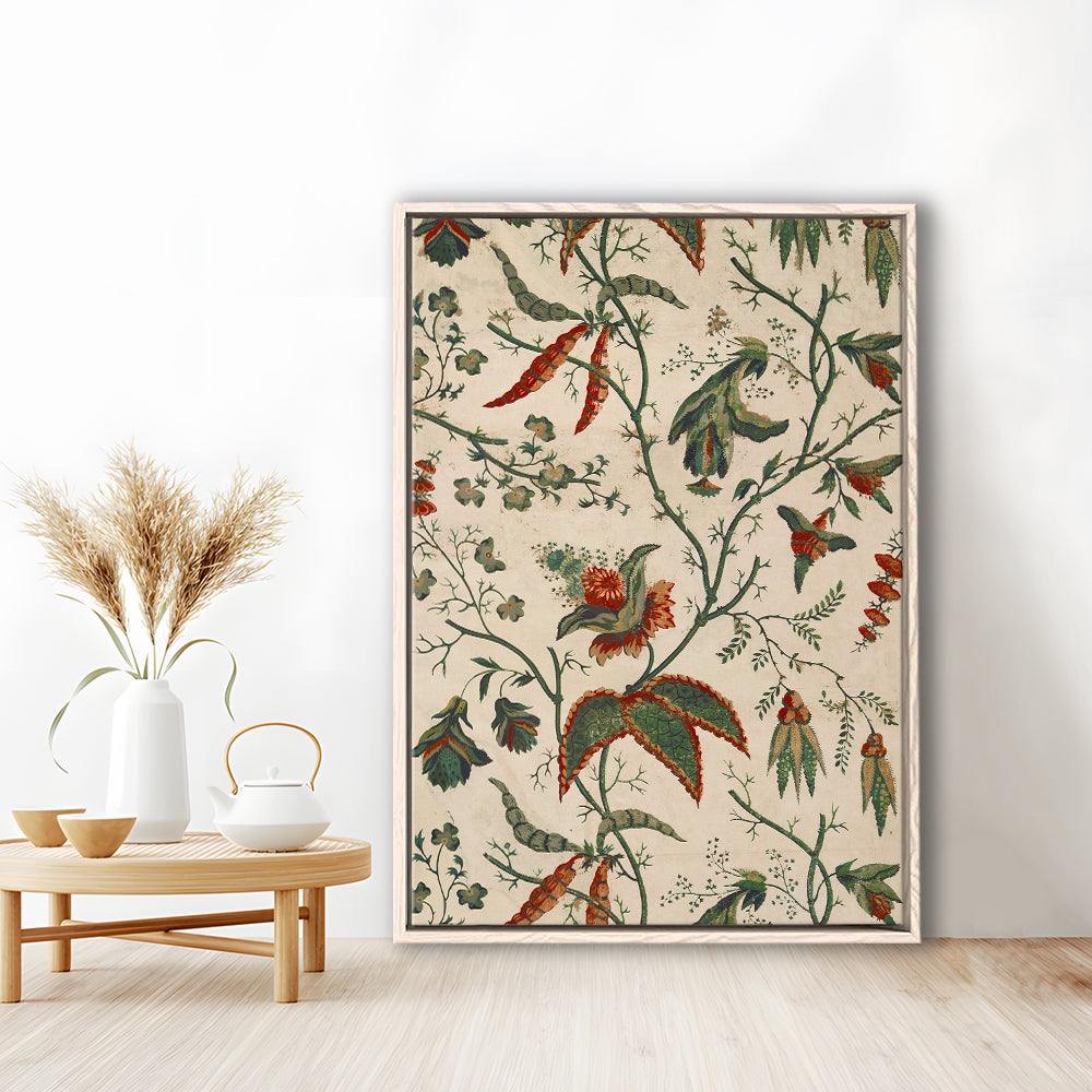 Neutral Floral Textile Minimalist Large-Scale Botanical Framed Canvas Print Wall Art, Trendy Framed Canvas Print Wall Art