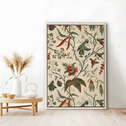 Neutral Floral Textile Minimalist Large-Scale Botanical Framed Canvas Print Wall Art, Trendy Framed Canvas Print Wall Art