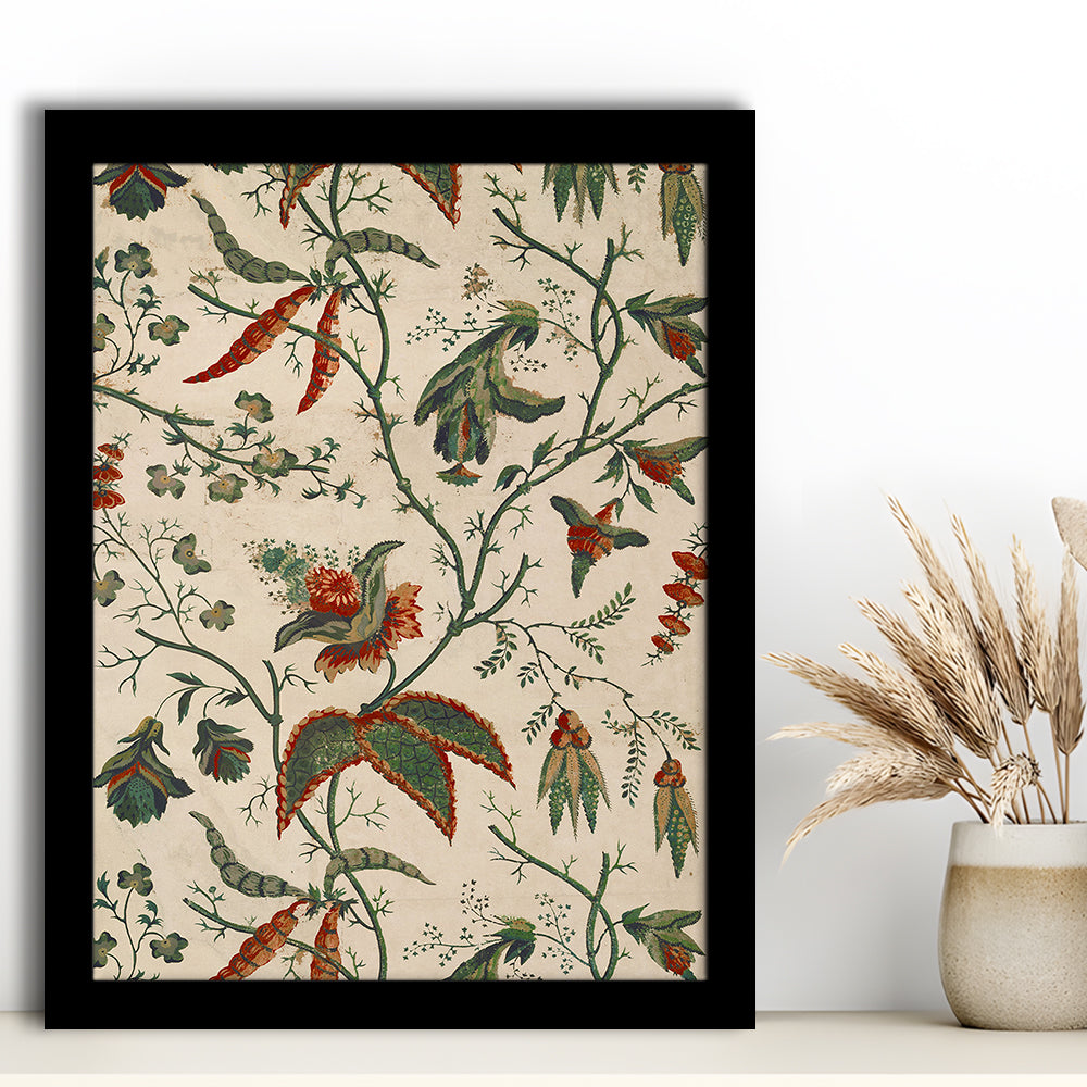 Neutral Floral Textile Minimalist Large-Scale Botanical Framed Art Print Wall Decor, Trendy Framed Art Print Wall Decor