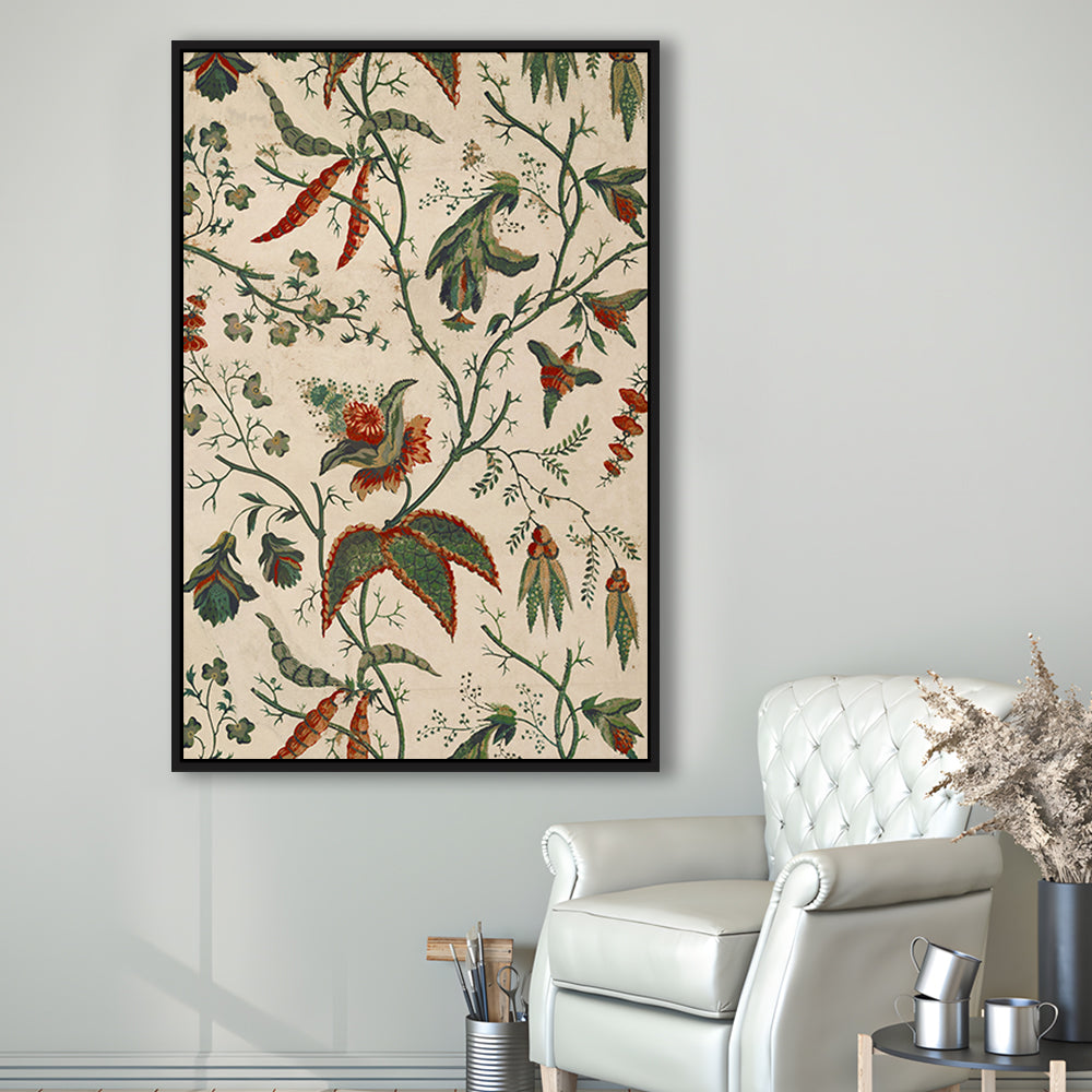 Neutral Floral Textile Minimalist Large-Scale Botanical Framed Canvas Print Wall Art, Trendy Framed Canvas Print Wall Art