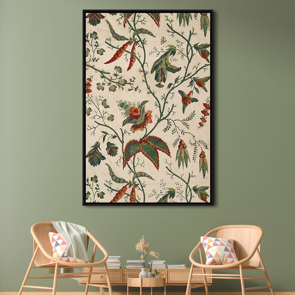 Neutral Floral Textile Minimalist Large-Scale Botanical Framed Canvas Print Wall Art, Trendy Framed Canvas Print Wall Art