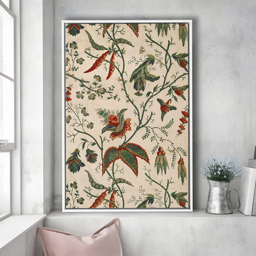 Neutral Floral Textile Minimalist Large-Scale Botanical Framed Canvas Print Wall Art, Trendy Framed Canvas Print Wall Art