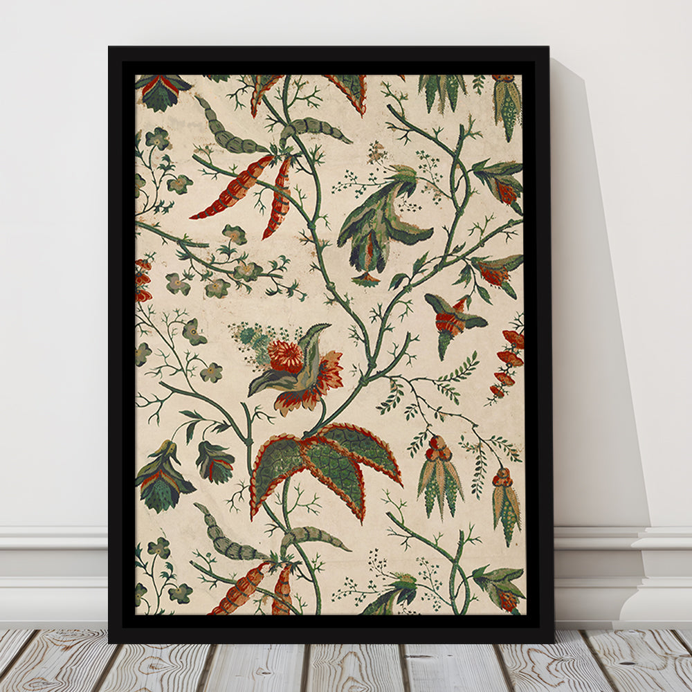 Neutral Floral Textile Minimalist Large-Scale Botanical Framed Canvas Print Wall Art, Trendy Framed Canvas Print Wall Art