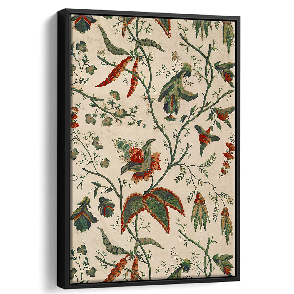Neutral Floral Textile Minimalist Large-Scale Botanical Framed Canvas Print Wall Art, Trendy Framed Canvas Print Wall Art