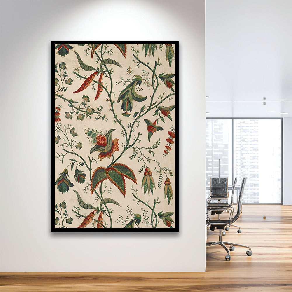 Neutral Floral Textile Minimalist Large-Scale Botanical Framed Art Print Wall Decor, Trendy Framed Art Print Wall Decor