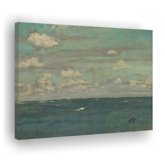 Neutral Seascape Oil Painting Antique Ocean Moody Canvas Print Wall Art, Coastals Gallery Wall Prints Large Wall Decor