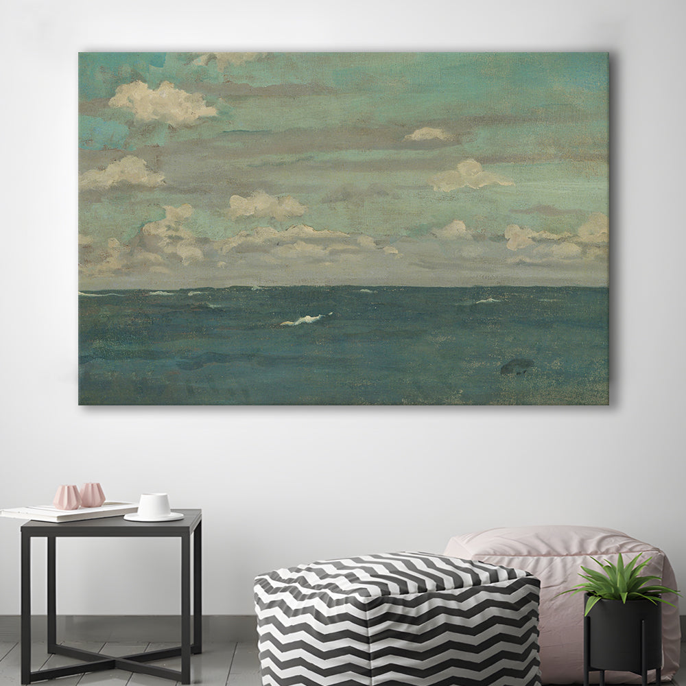 Neutral Seascape Oil Painting Antique Ocean Moody Canvas Print Wall Art, Coastals Gallery Wall Prints Large Wall Decor