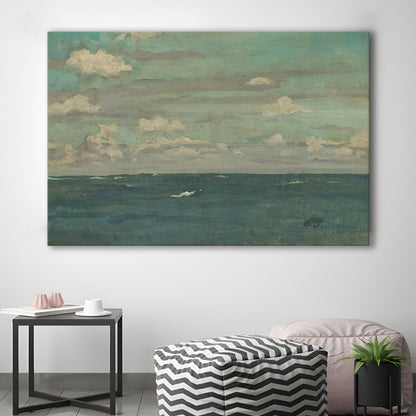 Neutral Seascape Oil Painting Antique Ocean Moody Canvas Print Wall Art, Coastals Gallery Wall Prints Large Wall Decor