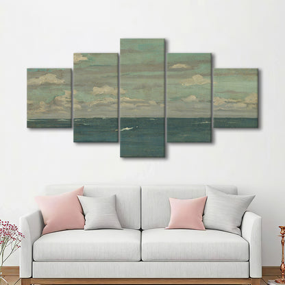 Neutral Seascape Oil Painting Antique Ocean Moody Mixed Canvas Print Wall Art, Coastals Gallery Prints, Large Canvas Decor