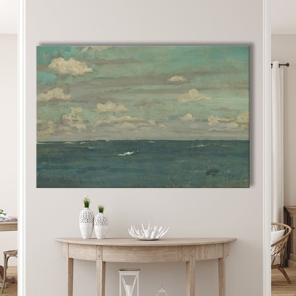 Neutral Seascape Oil Painting Antique Ocean Moody Canvas Print Wall Art, Coastals Gallery Wall Prints Large Wall Decor