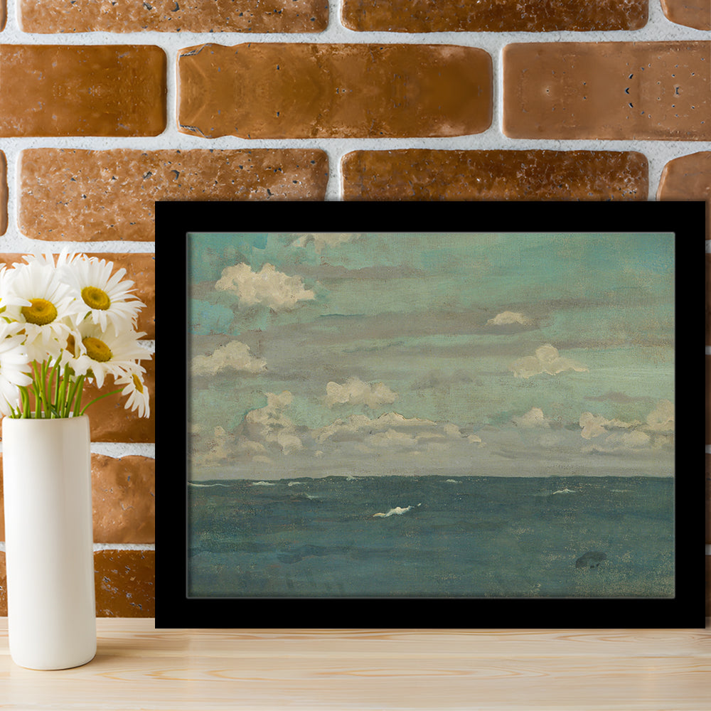 Neutral Seascape Oil Painting Antique Ocean Moody Framed Art Print Wall Decor, Coastals Gallery Prints, Large Art Print Decor