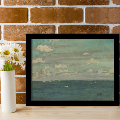 Neutral Seascape Oil Painting Antique Ocean Moody Framed Art Print Wall Decor, Coastals Gallery Prints, Large Art Print Decor
