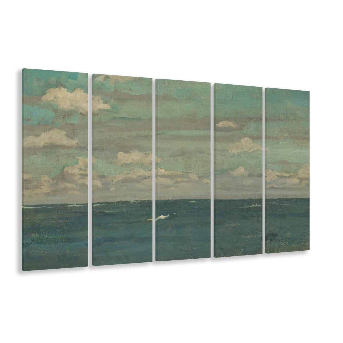 Neutral Seascape Oil Painting Antique Ocean Moody 5 Panels Canvas Print Wall Art, Coastals Gallery Prints, Large Canvas Decor