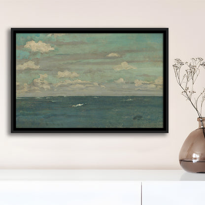 Neutral Seascape Oil Painting Antique Ocean Moody Framed Canvas Print Wall Art, Coastals Gallery Prints, Large Canvas Decor