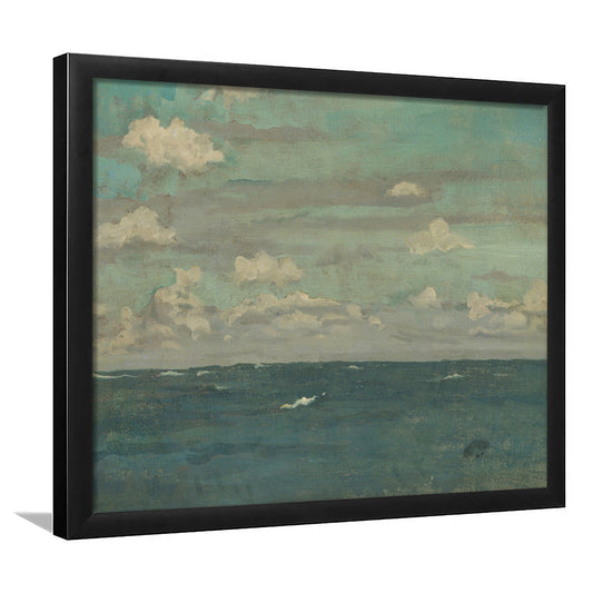 Neutral Seascape Oil Painting Antique Ocean Moody Framed Art Print Wall Decor, Coastals Gallery Prints, Large Art Print Decor
