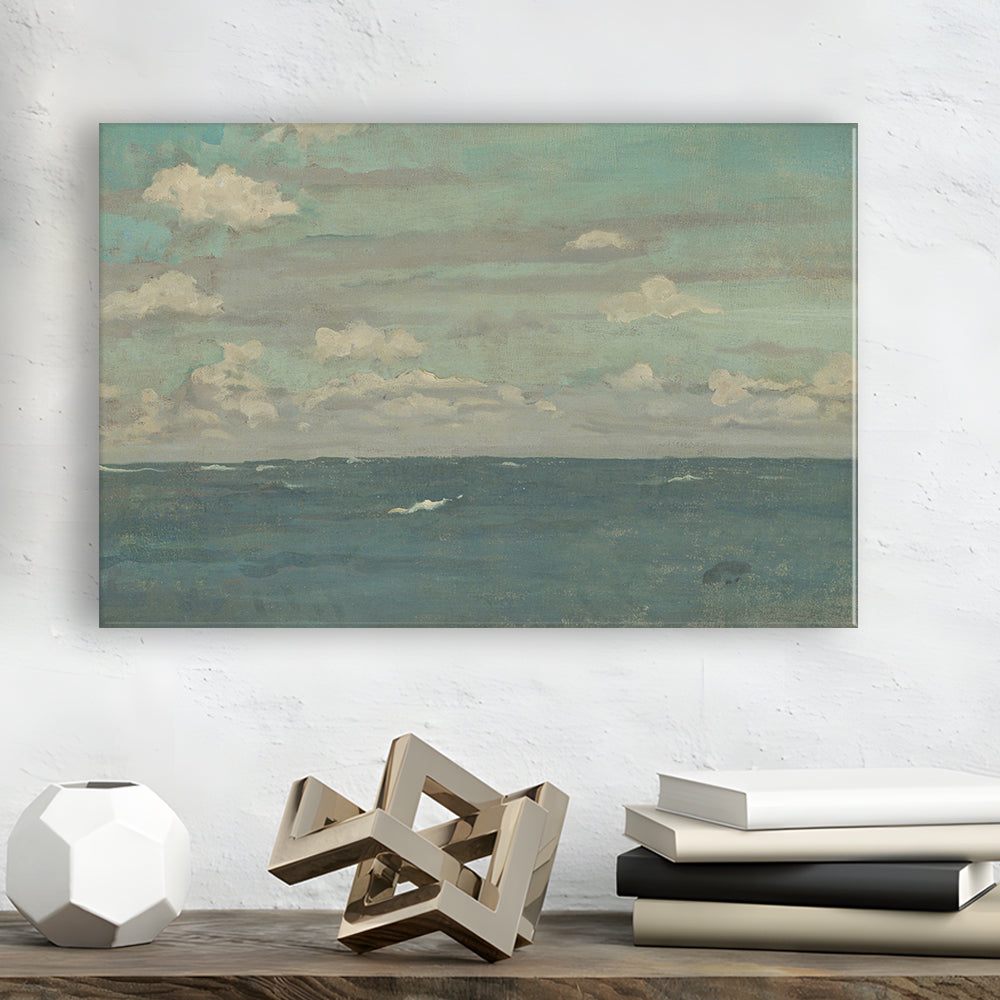 Neutral Seascape Oil Painting Antique Ocean Moody Canvas Print Wall Art, Coastals Gallery Wall Prints Large Wall Decor