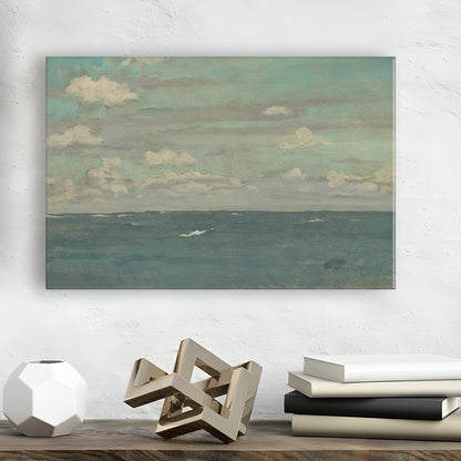 Neutral Seascape Oil Painting Antique Ocean Moody Canvas Print Wall Art, Coastals Gallery Wall Prints Large Wall Decor