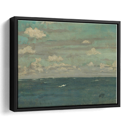 Neutral Seascape Oil Painting Antique Ocean Moody Framed Canvas Print Wall Art, Coastals Gallery Prints, Large Canvas Decor