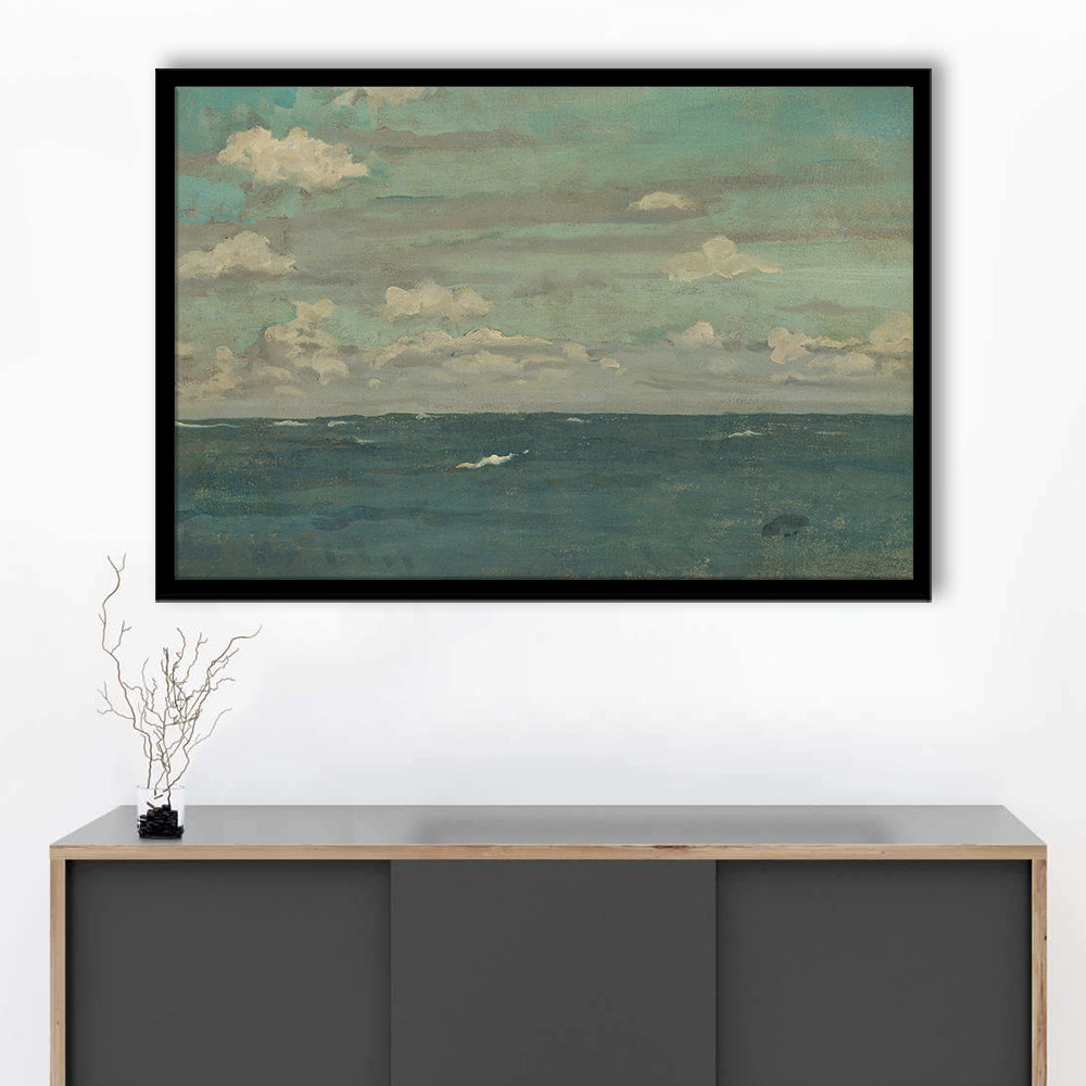 Neutral Seascape Oil Painting Antique Ocean Moody Framed Art Print Wall Decor, Coastals Gallery Prints, Large Art Print Decor
