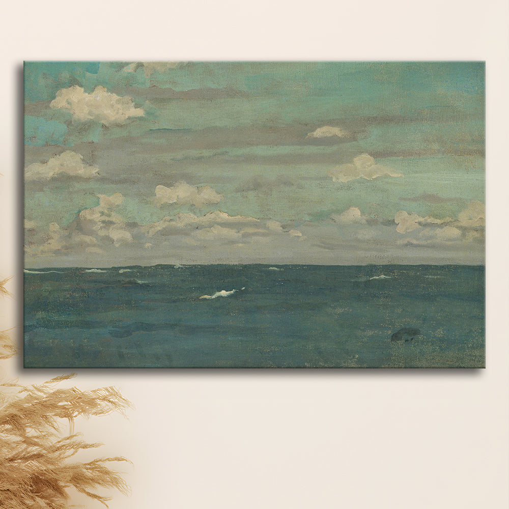 Neutral Seascape Oil Painting Antique Ocean Moody Canvas Print Wall Art, Coastals Gallery Wall Prints Large Wall Decor