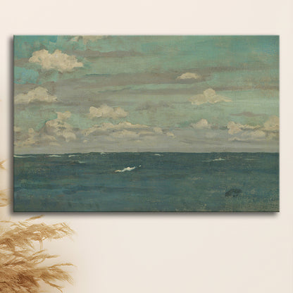 Neutral Seascape Oil Painting Antique Ocean Moody Canvas Print Wall Art, Coastals Gallery Wall Prints Large Wall Decor