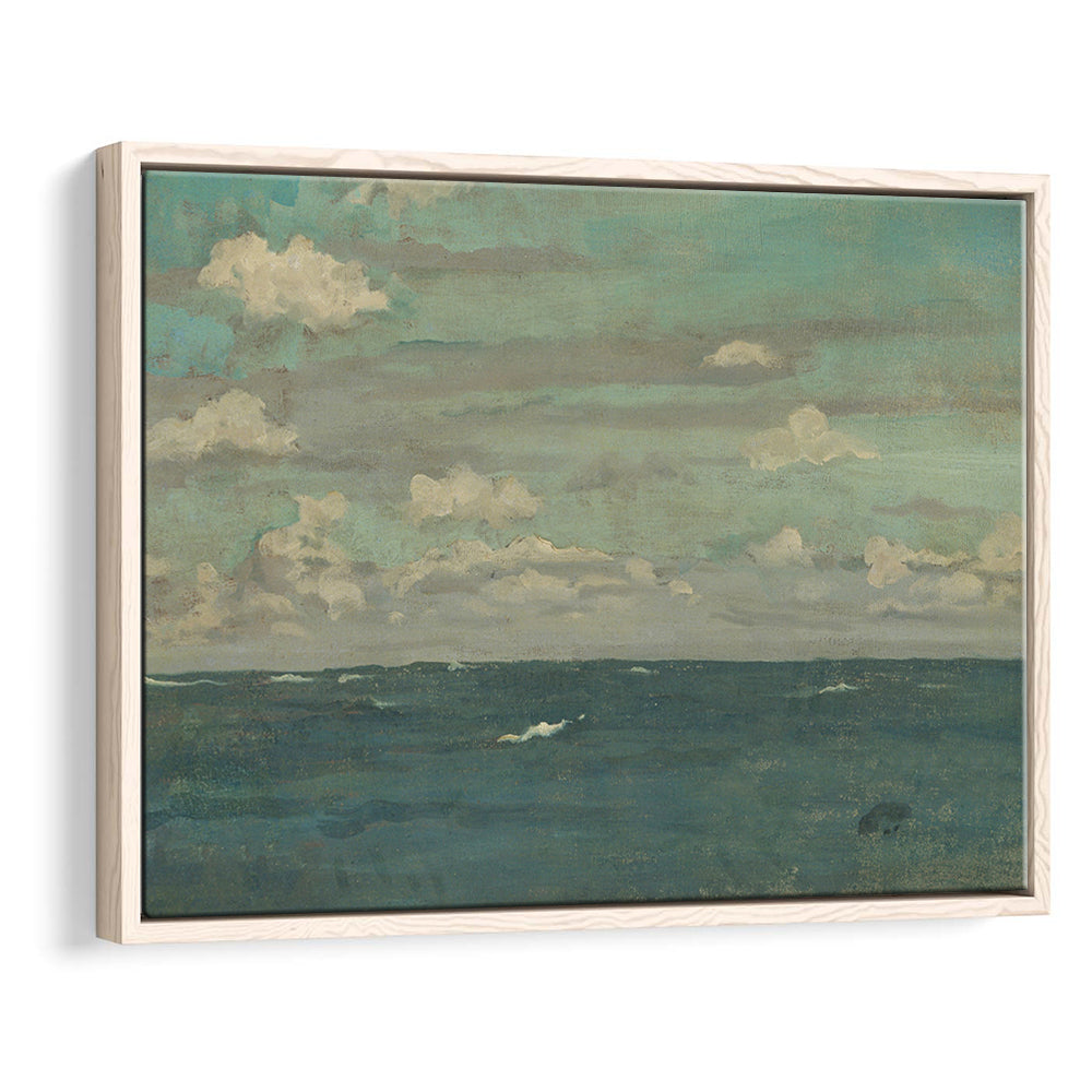 Neutral Seascape Oil Painting Antique Ocean Moody Framed Canvas Print Wall Art, Coastals Gallery Prints, Large Canvas Decor