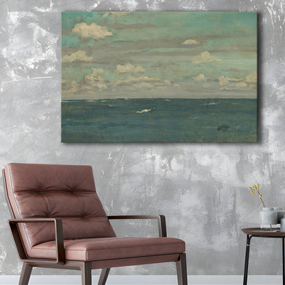 Neutral Seascape Oil Painting Antique Ocean Moody Canvas Print Wall Art, Coastals Gallery Wall Prints Large Wall Decor