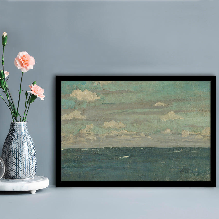 Neutral Seascape Oil Painting Antique Ocean Moody Framed Art Print Wall Decor, Coastals Gallery Prints, Large Art Print Decor