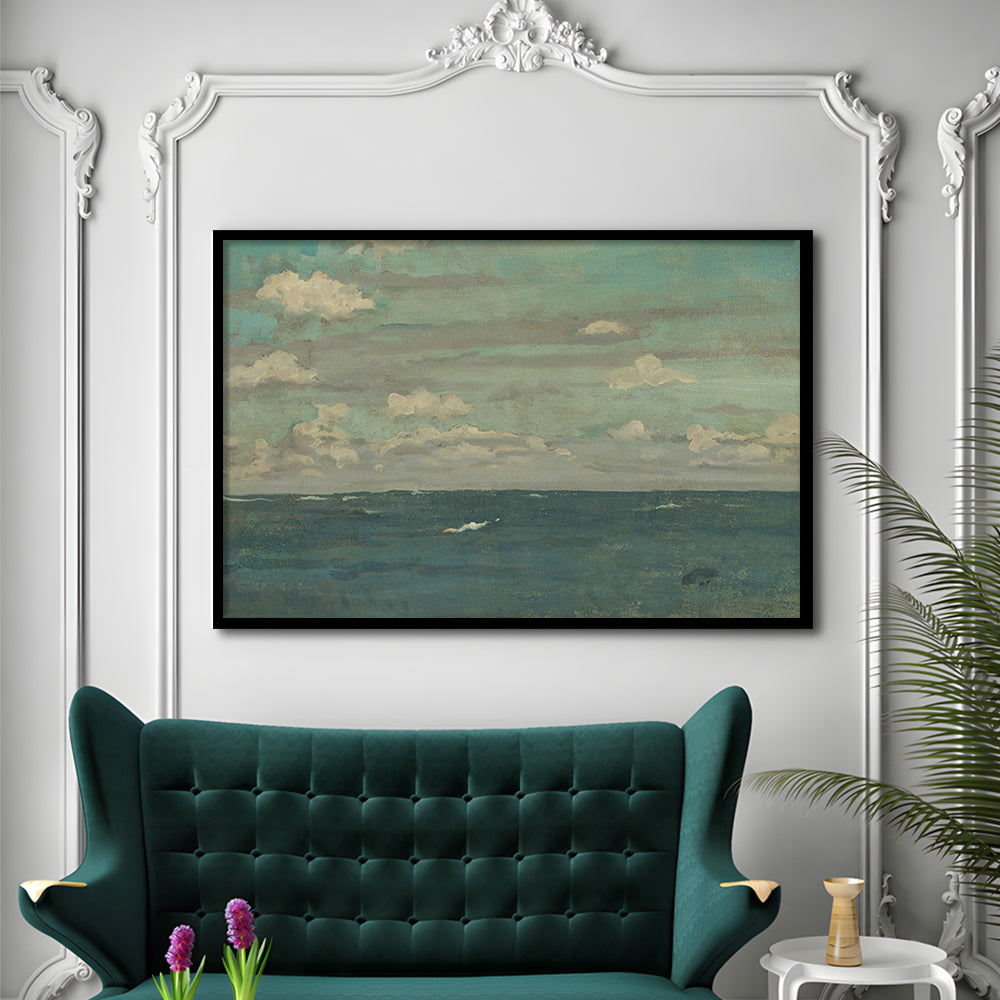 Neutral Seascape Oil Painting Antique Ocean Moody Framed Art Print Wall Decor, Coastals Gallery Prints, Large Art Print Decor