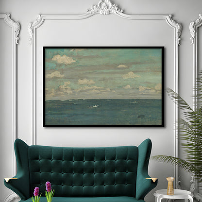 Neutral Seascape Oil Painting Antique Ocean Moody Framed Art Print Wall Decor, Coastals Gallery Prints, Large Art Print Decor