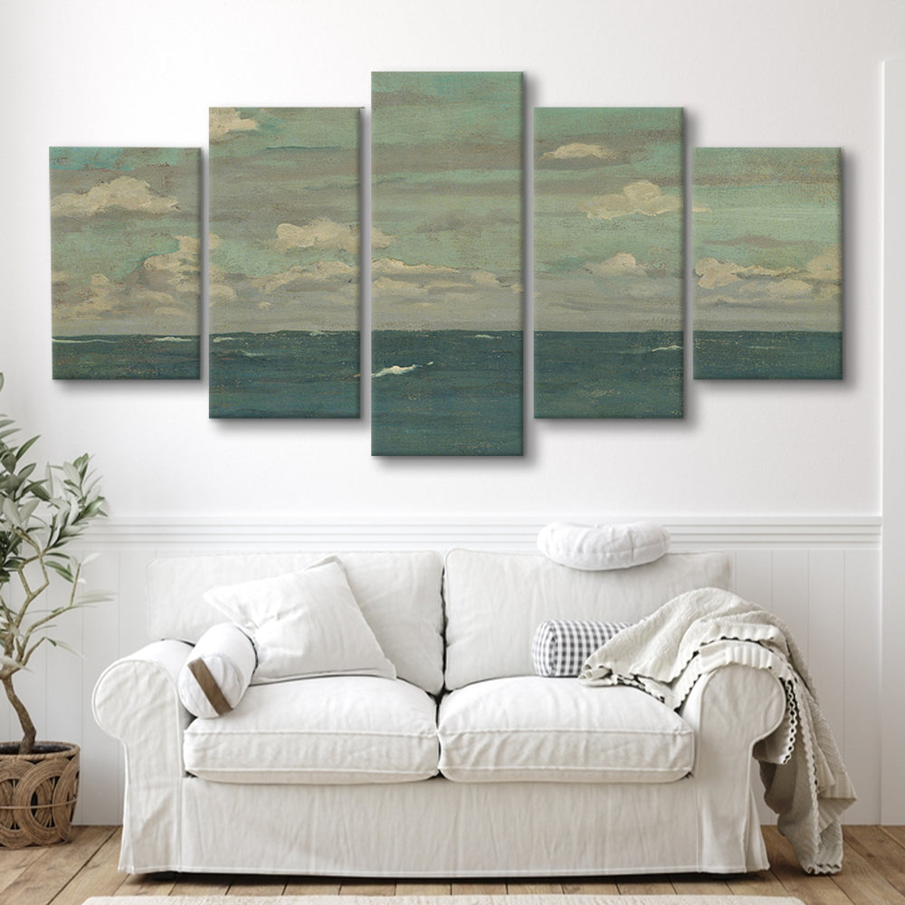Neutral Seascape Oil Painting Antique Ocean Moody Mixed Canvas Print Wall Art, Coastals Gallery Prints, Large Canvas Decor