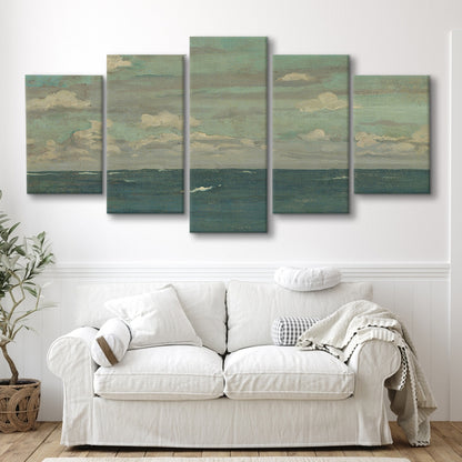 Neutral Seascape Oil Painting Antique Ocean Moody Mixed Canvas Print Wall Art, Coastals Gallery Prints, Large Canvas Decor