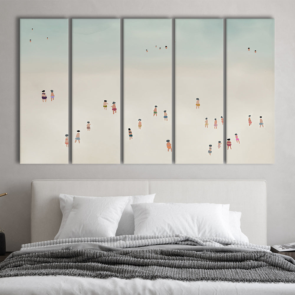 Neutral 5 Panels Canvas Print Wall Art, Coastal Decor Ocean Extra Large Canvas, Beach House Decor, Bedroom Decor