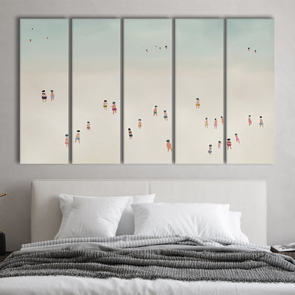 Neutral 5 Panels Canvas Print Wall Art, Coastal Decor Ocean Extra Large Canvas, Beach House Decor, Bedroom Decor