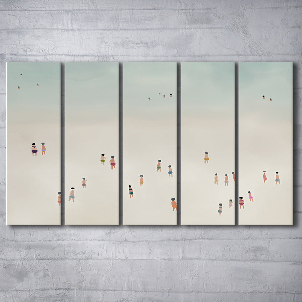 Neutral 5 Panels Canvas Print Wall Art, Coastal Decor Ocean Extra Large Canvas, Beach House Decor, Bedroom Decor