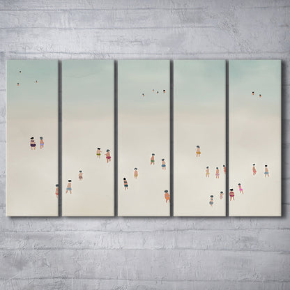Neutral 5 Panels Canvas Print Wall Art, Coastal Decor Ocean Extra Large Canvas, Beach House Decor, Bedroom Decor