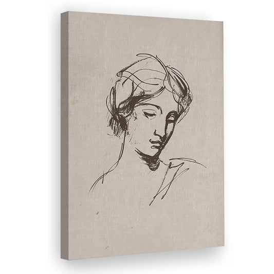 Neutral Canvas Print Wall Art, Designer Vintage Portrait of a Woman Cottage Core Decor Art Preppy Canvas Print Wall Art